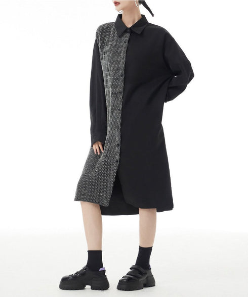 Herringbone Panel Shirt Dress